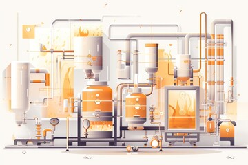 Poster - A Large Industrial Machine With Orange Pipes And Tanks In It's Center Brewery Assemblage Industrial Design