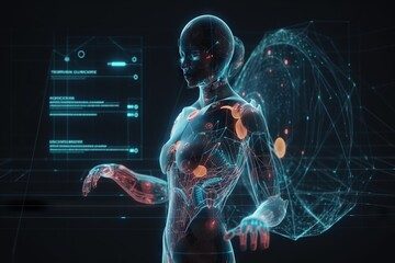Poster - A Futuristic Human Body With A Futuristic Interface In The Background Photo Science Museum Animation Artificial Intelligence Generative AI 