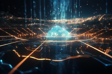 Poster - A Futuristic Image Of A Ball In The Middle Of A City Deep Sea Trench Animation Motion Graphics Generative AI 