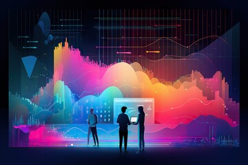 Poster - Two People Standing In Front Of A Monitor With A Colorful Background Workshop Graphic Design Hr Analytics Generative AI 