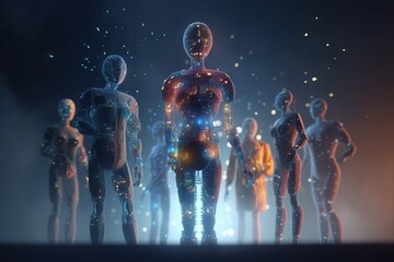 Poster - A Group Of Mannequins Standing In A Line With Glowing Body Parts Nightclub Animation Diversity And Inclusion Generative AI 
