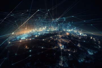 Poster - A City At Night With A Lot Of Lights And Lines On The Ground Deep Sea Trench Panoramic Photography Supply Chain Optimization Generative AI 