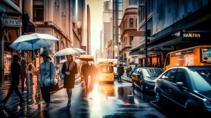 Naklejka na meble Bustling busy city street dynamic movement. Generative AI