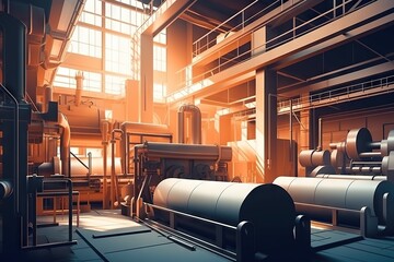 Poster - A Large Factory With A Lot Of Machines And Pipes In It Factory Animation Manufacturing Planning And Control Generative AI 