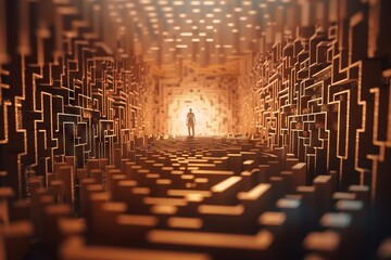 Poster - A Man Standing In A Maze Of Mazes In A Room Deep Sea Trench Installation Art Set Design Generative AI 