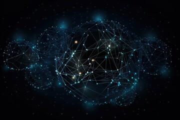 Poster - A Sphere With Many Connected Lines And Dots On A Dark Background Deep Sea Trench Video Art Supply Chain Optimization Generative AI 