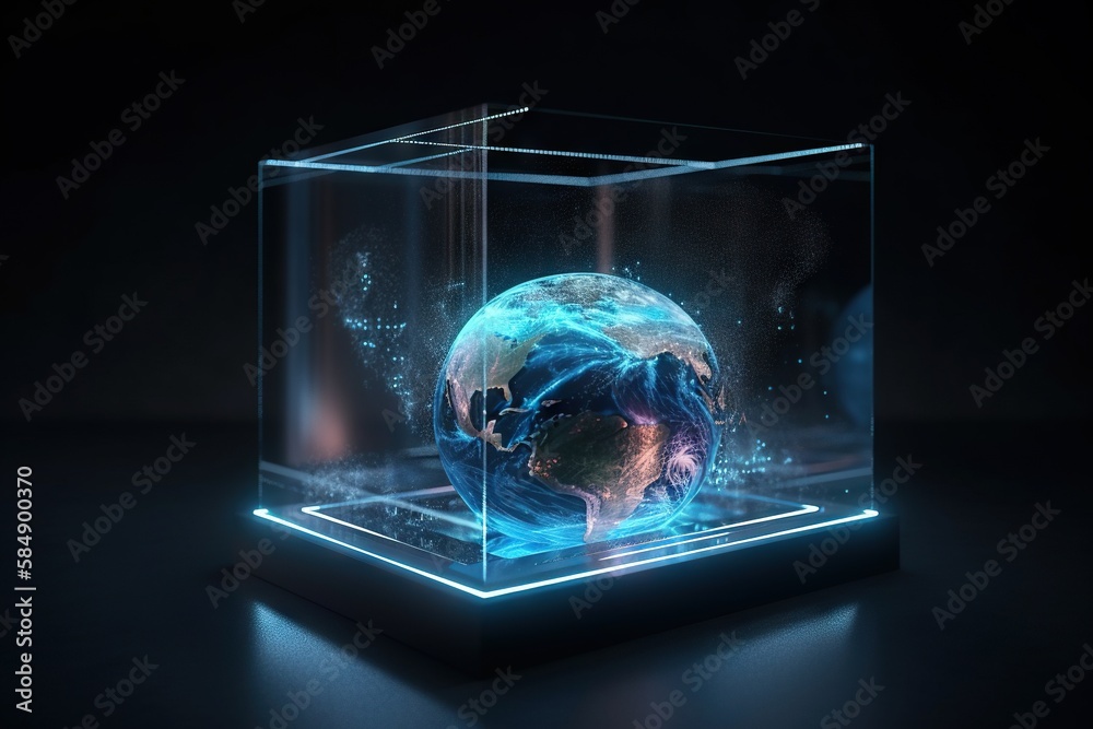 A Glass Box With A Picture Of The Earth Inside It On A Dark Surface ...