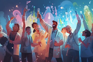 Poster - A Group Of People Standing Next To Each Other Holding Up Cell Phones Brewery Animation Science Writing