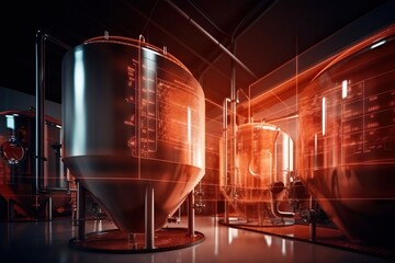 Poster - A Futuristic Room With A Lot Of Pipes And Tanks In It Brewery Long Exposure Photography Industrial Photography Generative AI  generative Ai, generative, AI, 