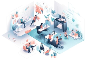 Wall Mural - A Group Of People Sitting Around A Table In A Room With A Computer Conference Room Graphic Design Infographic Design Generative AI 