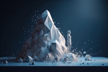 Poster - A Man Standing On Top Of A Mountain Surrounded By Rocks And Snow Snowy Mountain Peak Animation Motion Graphics Generative AI 