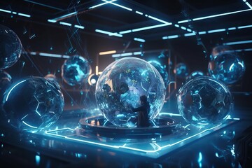 Poster - A Futuristic Room With A Lot Of Glass Balls On The Floor Aquarium Animation Motion Graphics Generative AI 