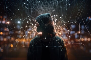 Poster - A Person With A Hat On And A Network Of Dots Over Their Head Workshop Advertising Photography Cybersecurity Generative AI 