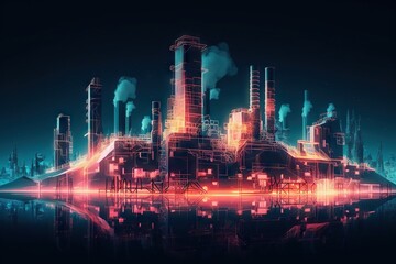 Poster - A Futuristic City With A Lot Of Smoke And Pipes In The Air Factory Animation Manufacturing Planning And Control Generative AI 