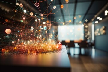 Poster - A Table With A Blurry Image Of A Room With Chairs Conference Room Installation Art Supply Chain Optimization Generative AI 