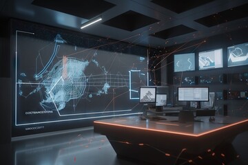 Poster - A Room With A Lot Of Monitors And A Lot Of Lights Conference Room Video Art Motion Graphics Generative AI 