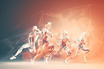 Poster - A Group Of People Running On A Track With A Digital Background Fitness Center Time-lapse Photography Supply Chain Optimization