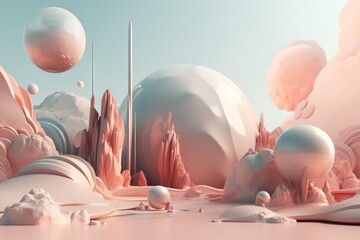 Fototapete - A Computer Generated Image Of A Landscape With Mountains And Rocks And A Sky Background Lunar Landscape Color Field Painting Environment
