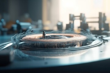 Poster - A Record Player With A Record In The Middle Of It And A Blurry Background Tundra Kinetic Art Motion Graphics Generative AI 