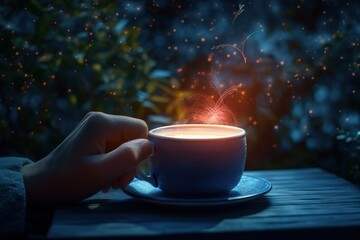 Poster - A Cup Of Coffee With A Sparkler In The Middle Of It Coffee Shop High-speed Photography Motion Graphics Generative AI 
