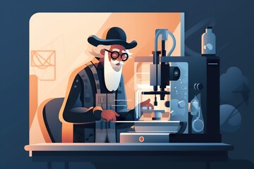 Poster - A Man In A Hat And Glasses Working On A Machine With A Machine In The Background Workshop Paper Cutting Manufacturing Generative AI 