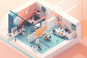 Poster - A Room With A Lot Of People In It And A Large Window Conference Room Animation Motion Graphics Generative AI 