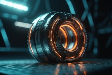 Poster - A Computer Screen With A Glowing Lens On It's Side Factory Animation Motion Graphics Generative AI 