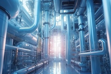 Poster - A Large Room With Many Pipes And Pipes On It's Walls Water Treatment Plant Constructivism Manufacturing Planning And Control Generative AI 