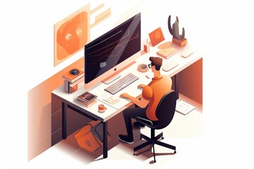 Poster - A Man Sitting At A Desk With A Computer And A Bag Workshop Graphic Design Web Design Generative AI 