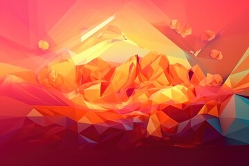 Fototapete - A Digital Painting Of A Mountain Range With A Bright Orange And Pink Background Mountain Range At Sunrise Video Art Motion Graphics Generative AI 