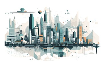 Poster - A City Skyline With A Lot Of Buildings And A Bridge In The Middle City Skyline Art Deco Cities Generative AI 