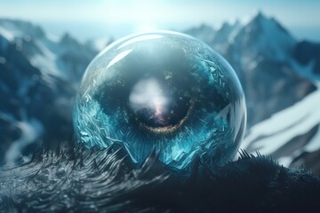 Poster - A Large Crystal Ball With A Large Eye In The Middle Of A Mountain Tundra Photorealism Motion Graphics Generative AI 