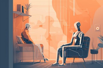 Poster - A Robot Sitting In A Chair In A Room With A Plant Conference Room Graphic Design Artificial Intelligence Generative AI 