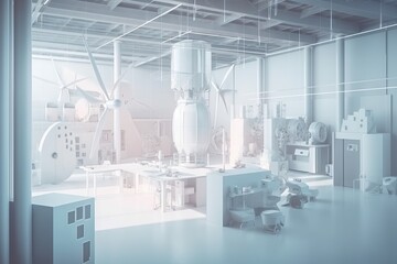 Poster - A Large Industrial Building With A Lot Of Machinery In It's Center Factory Assemblage Manufacturing Planning And Control Generative AI 