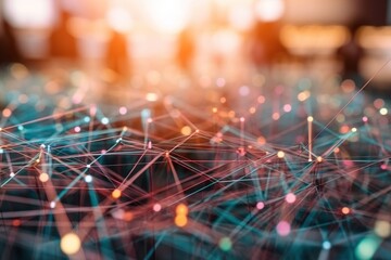 Poster - A Close Up Of A Network Of Lines And Dots On A Table Workshop Panoramic Photography Supply Chain Optimization Generative AI 