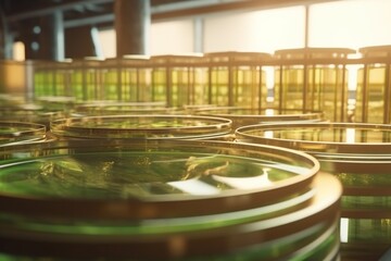 Poster - A Room Filled With Lots Of Green Plates And Bowls Filled With Food Wastewater Treatment Plant Environmental Art Motion Graphics Generative AI 