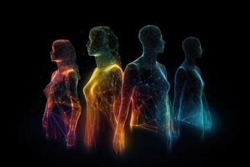 Poster - A Group Of People With A Colorful Background Of Lines And Dots Nightclub Video Art Diversity And Inclusion Generative AI 