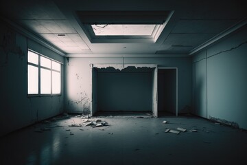 Poster - A Room With A Door And A Window In It That Is Partially Open Abandoned Building Constructivism Facility Management Generative AI 