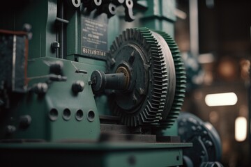 Poster - A Machine With A Gear Wheel On It's Side In A Factory Factory Bronze Casting Manufacturing Planning And Control Gene generative Ai, generative, AI, rative AI 