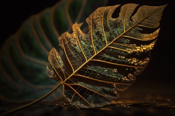 Poster - A Close Up Of A Leaf With Water Droplets On It's Leaves Rainforest Macro Photography Macro Photography Generative AI 
