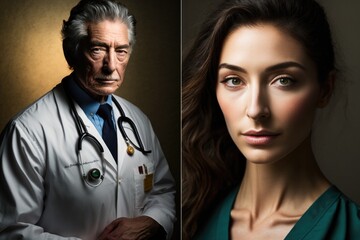 Poster - A Woman And A Man Are Shown In Two Different Photos One Of Them Is A Doctor Hospital Advertising Photography Medical Photography Generative AI 