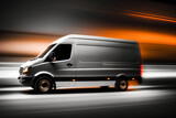 Fototapeta Miasto - A delivery van with glowing lights and fast motion blur. Generative ai