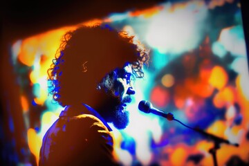 Poster - A Man With A Beard And Glasses Is Speaking Into A Microphone River Concert Photography Concert Photography Generative AI 
