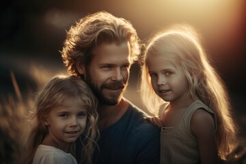 Poster - A Man And Two Little Girls Are Posing For A Picture Together Zoo Portrait Photography Portrait Photography Generative AI 