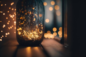 Poster - A Jar With A String Of Lights Inside Of It On A Table Winery Night Photography Lighting Design Generative AI 