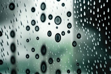 Poster - Rain Drops On A Window With A Blurry Background Of A Building Rainforest Abstract Photography Heating And Cooling Systems Generative AI 