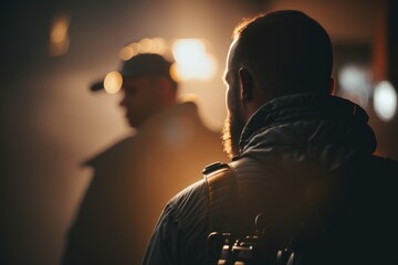 Poster - A Man With A Beard And A Hat Standing In The Dark Military Base Film Making Film Directing Generative AI 