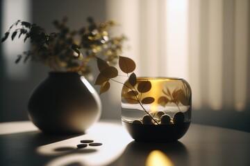 Poster - A Vase With A Plant Inside Of It On A Table Next To A Vase With A Plant In It Aquarium Photorealism Glass Art Generative AI 