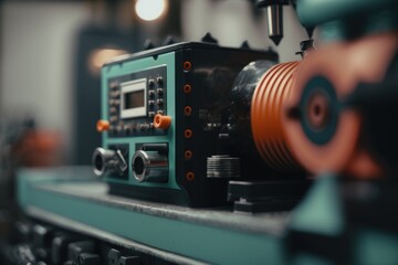 Poster - A Machine Is Working On A Piece Of Machinery In A Factory Workshop Product Photography Lean Manufacturing Generative AI 