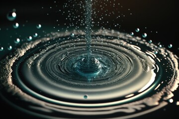 Poster - A Water Droplet With A Black Background And A Blue Circle Water Treatment Plant Time-lapse Photography Impact Investing Generative AI 